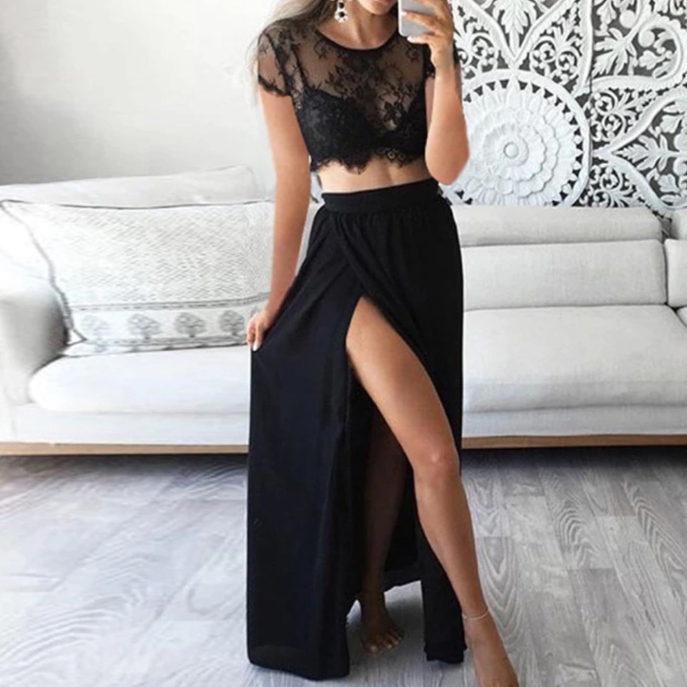 Black Lace Crop top Bralet And Maxi Skirt - Picture 2 of 6